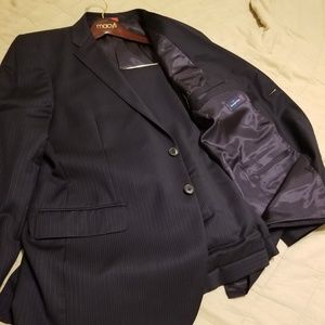 Saks Red navy pin striped suit